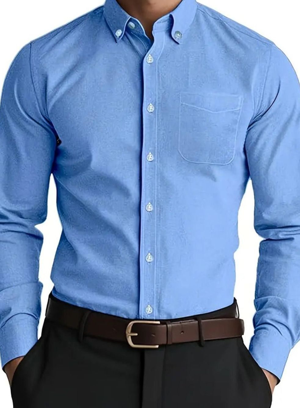 Men's Long Sleeve Business Casual Button-Down Shirt - Blue