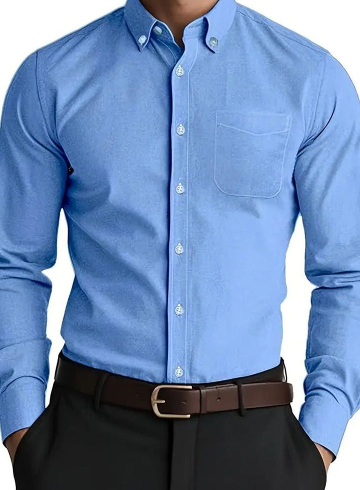 Men's Long Sleeve Business Casual Button-Down Shirt - Blue