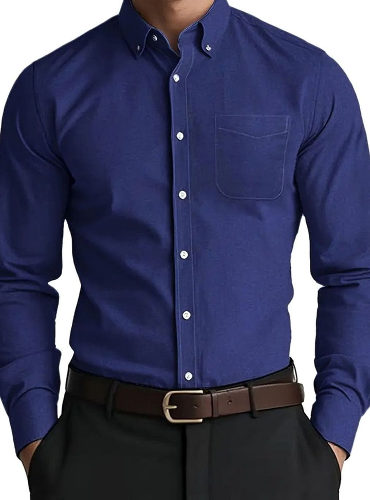 Men's Long Sleeve Business Casual Button-Down Shirt - Navy Blue
