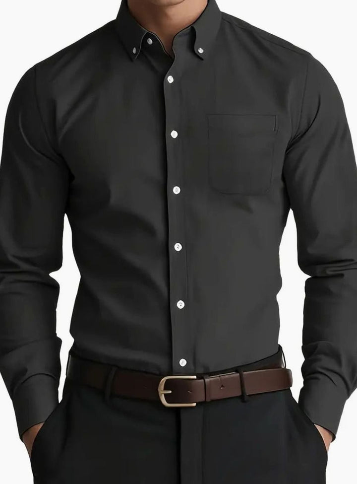 Men's Long Sleeve Business Casual Button-Down Shirt - Black