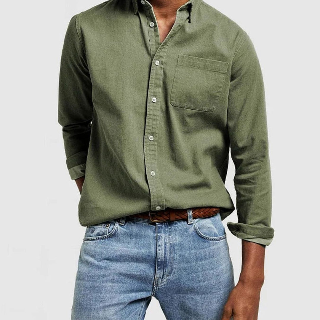 Men's Long Sleeve Button-Down Casual Shirt Chest Pocket