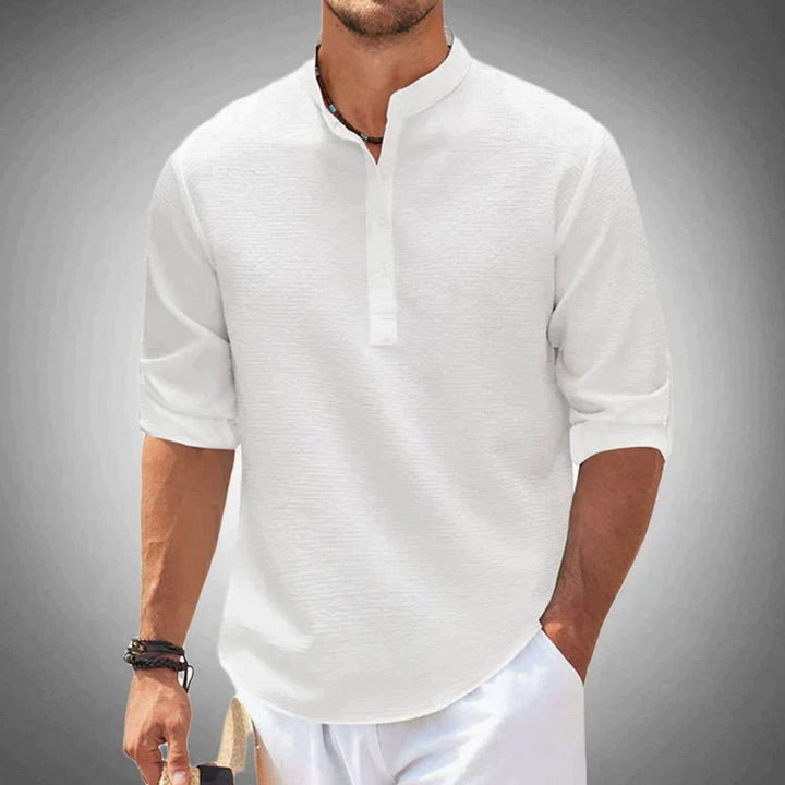 Men's Long Sleeve Cotton Blend Henley Shirt - White