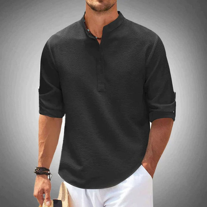 Men's Long Sleeve Cotton Blend Henley Shirt - Black