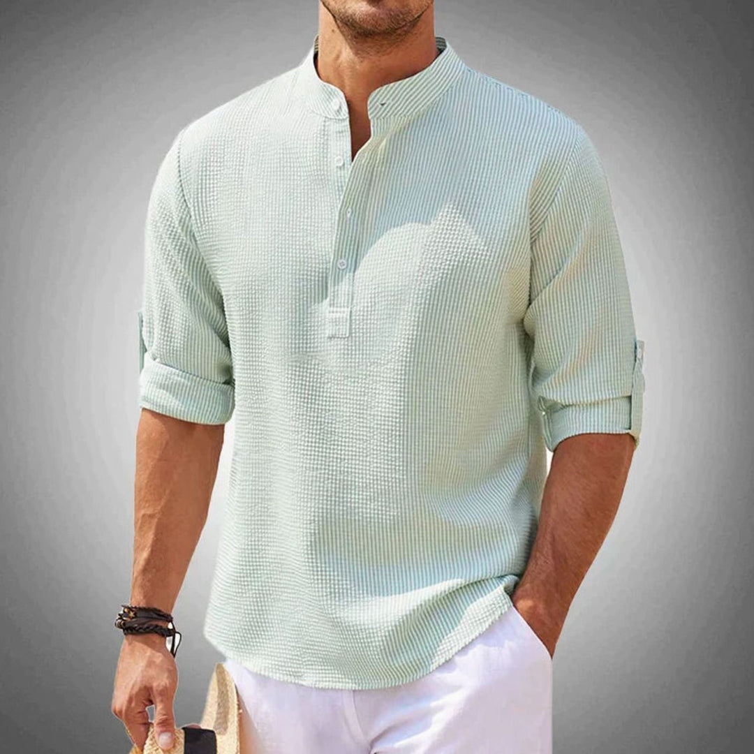 Men's Long Sleeve Cotton Blend Henley Shirt - Light Green