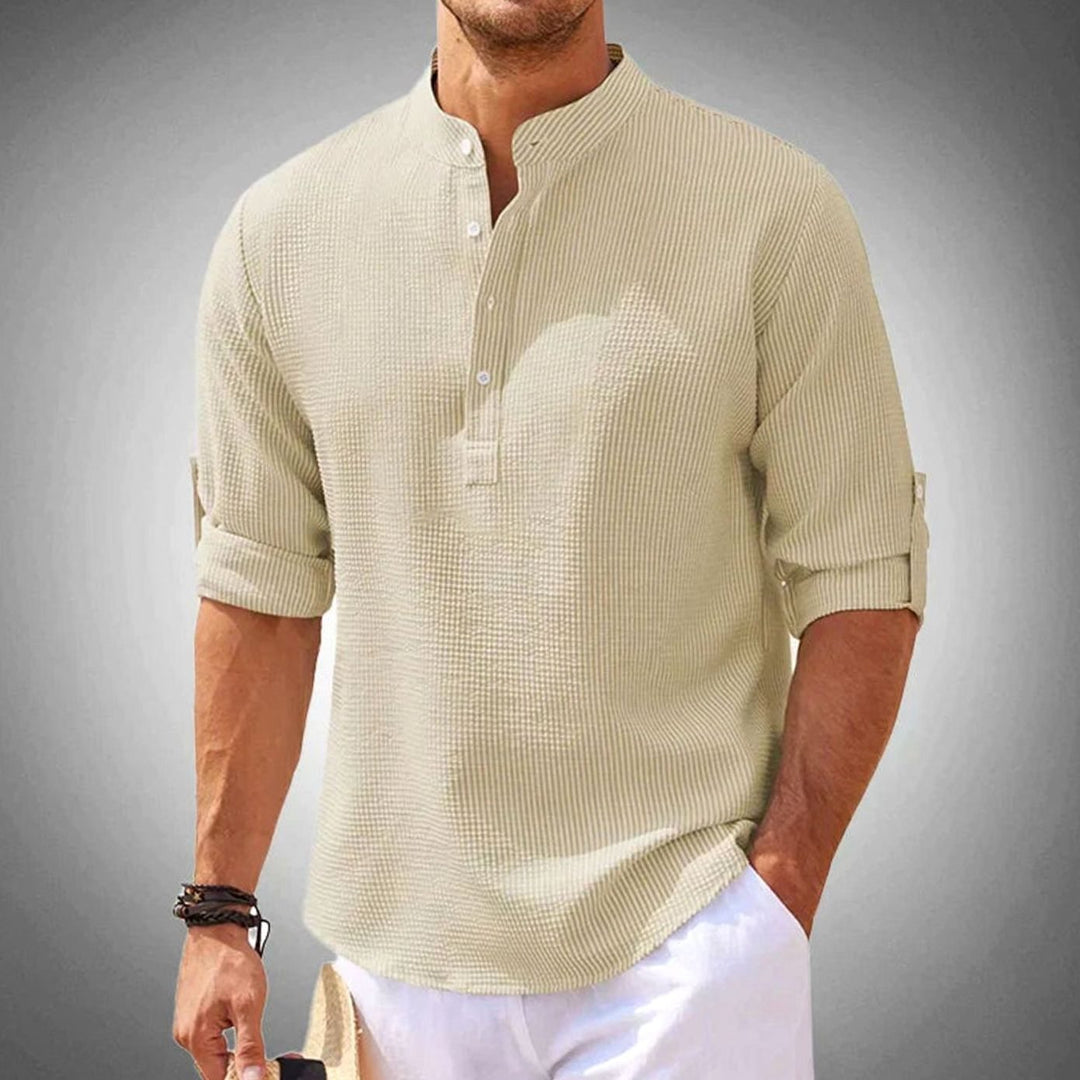 Men's Long Sleeve Cotton Blend Henley Shirt - Beige