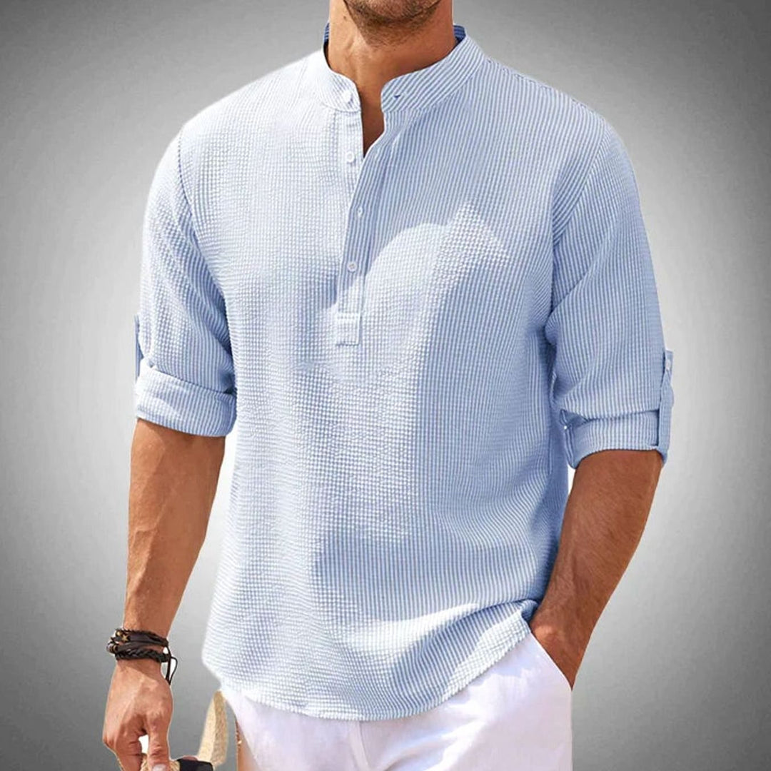Men's Long Sleeve Cotton Blend Henley Shirt - Blue