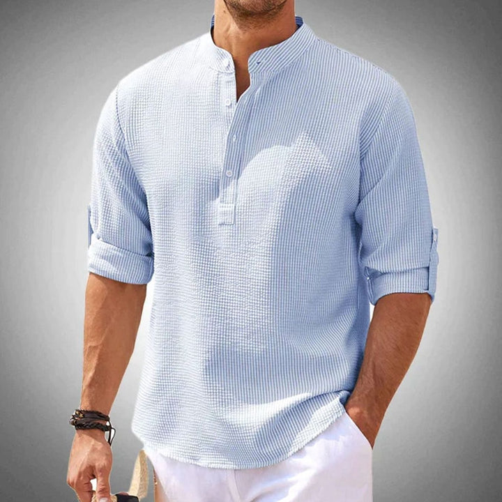 Men's Long Sleeve Cotton Blend Henley Shirt - Blue