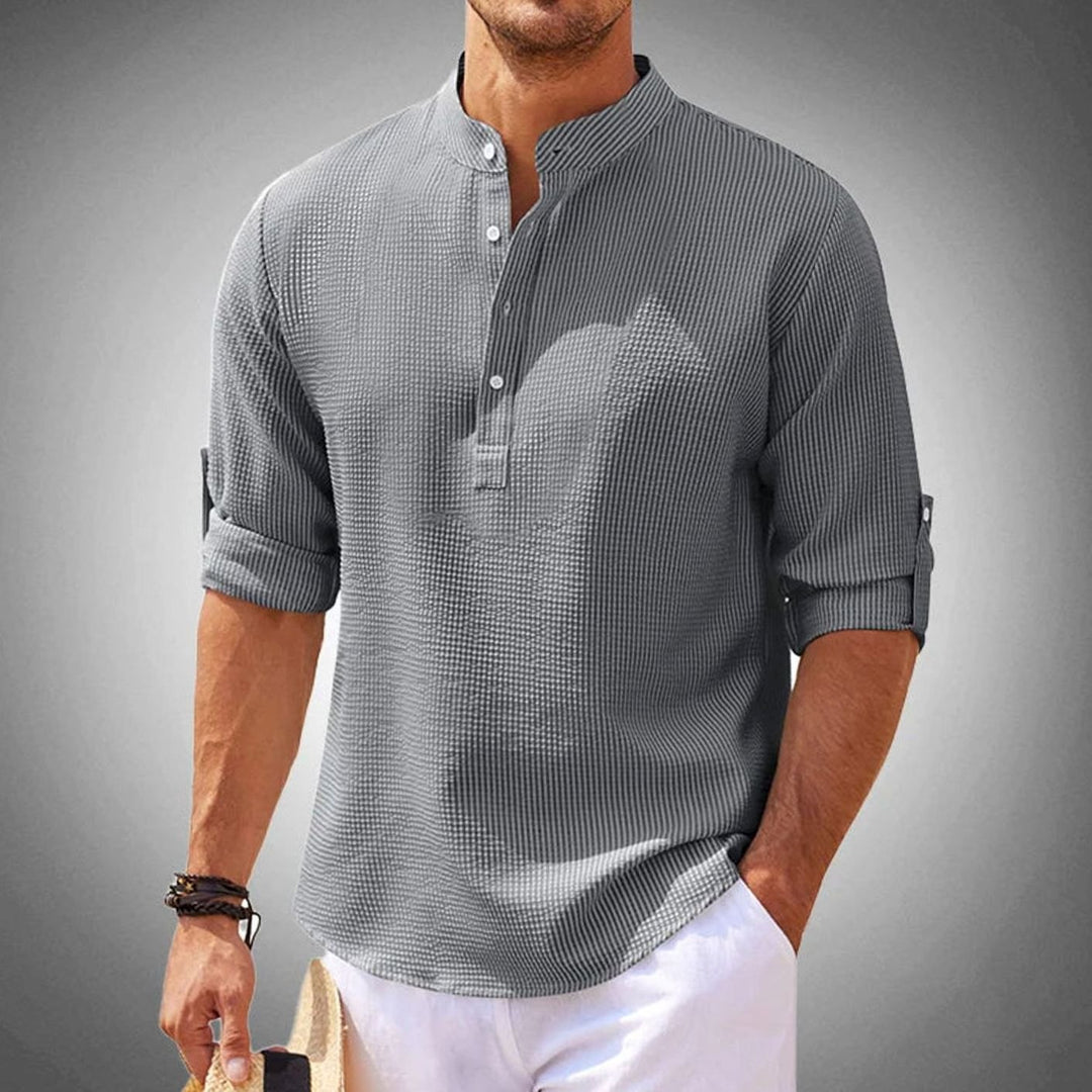 Men's Long Sleeve Cotton Blend Henley Shirt - Gray