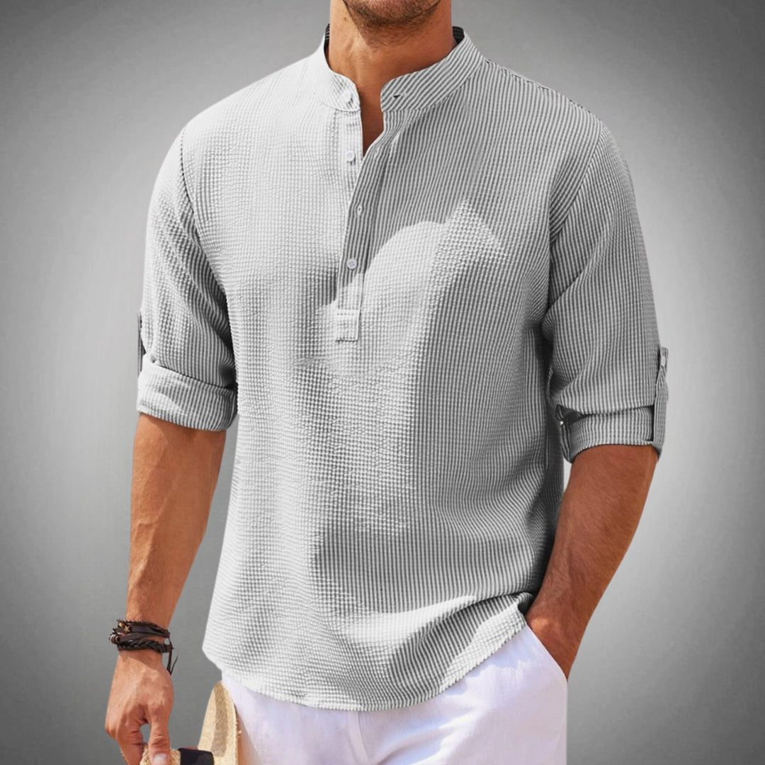 Men's Long Sleeve Cotton Blend Henley Shirt - Light Gray