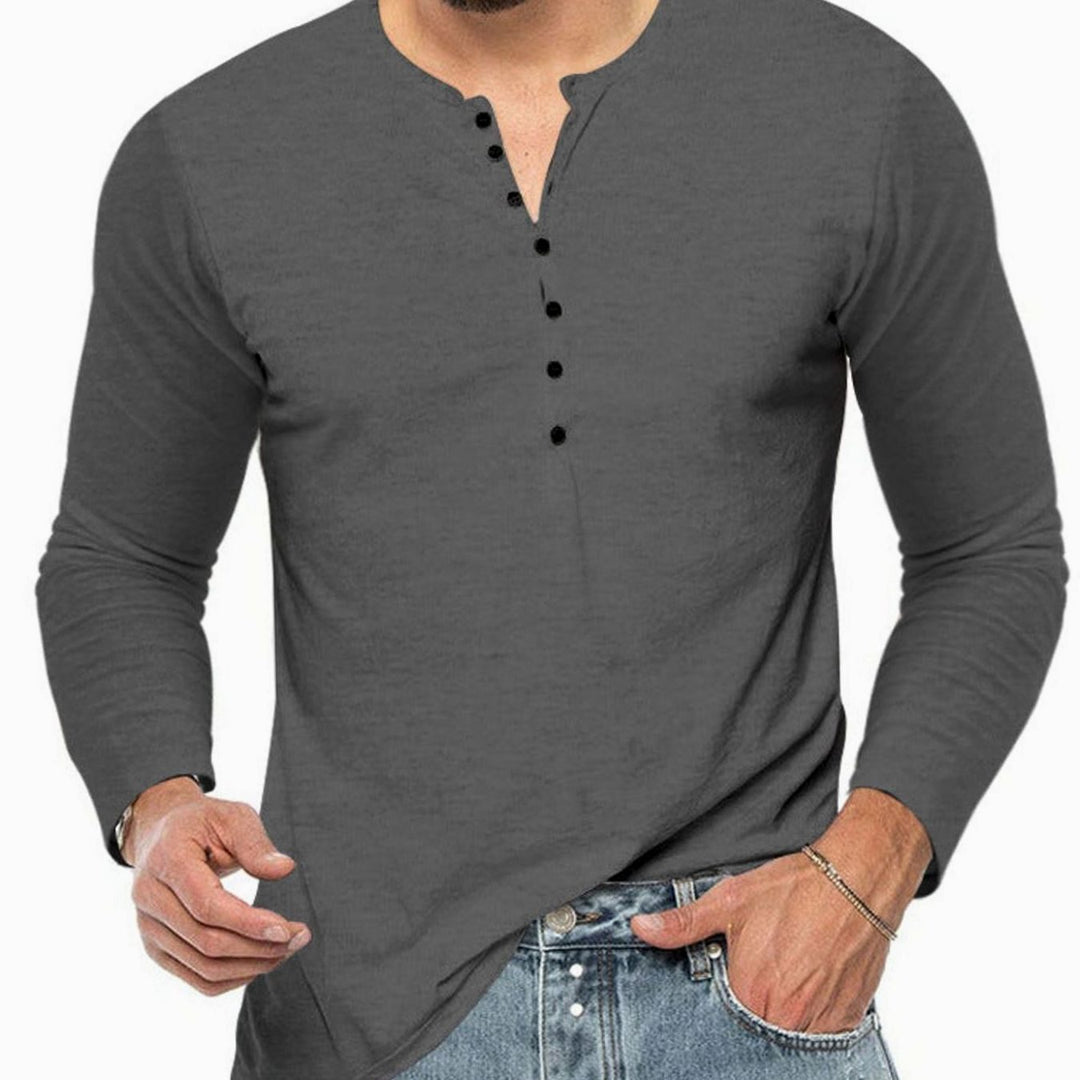 Men's Long Sleeve Cotton Blend Henley Shirt Button Placket