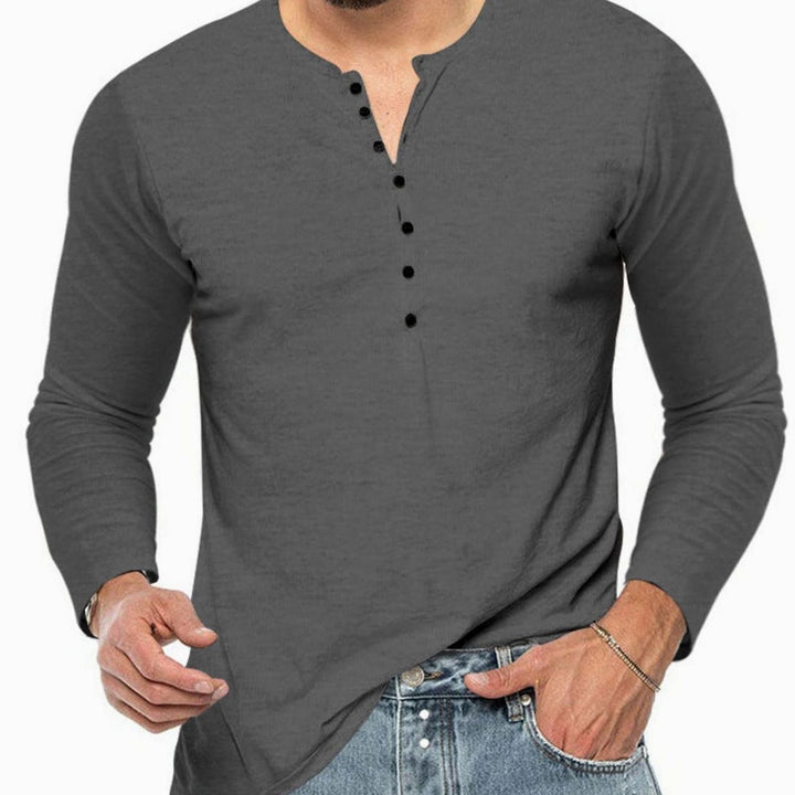 Men's Long Sleeve Cotton Blend Henley Shirt Button Placket