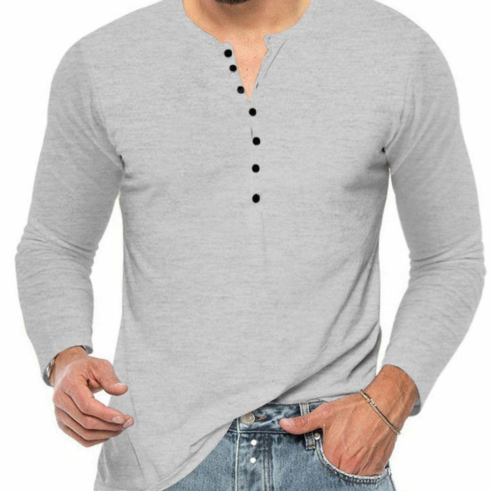 Men's Long Sleeve Cotton Blend Henley Shirt Button Placket
