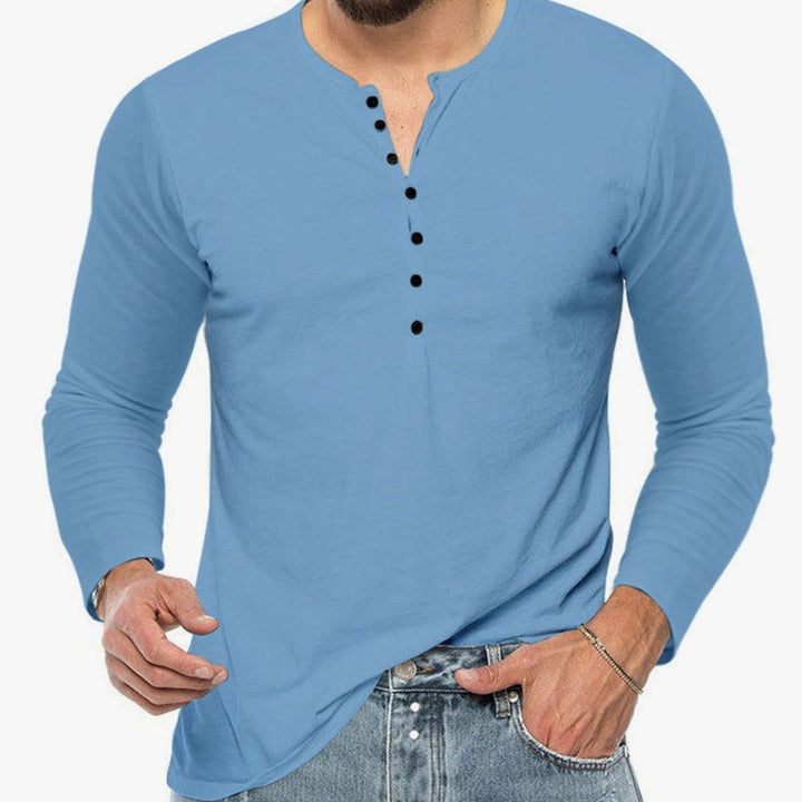 Men's Long Sleeve Cotton Blend Henley Shirt Button Placket