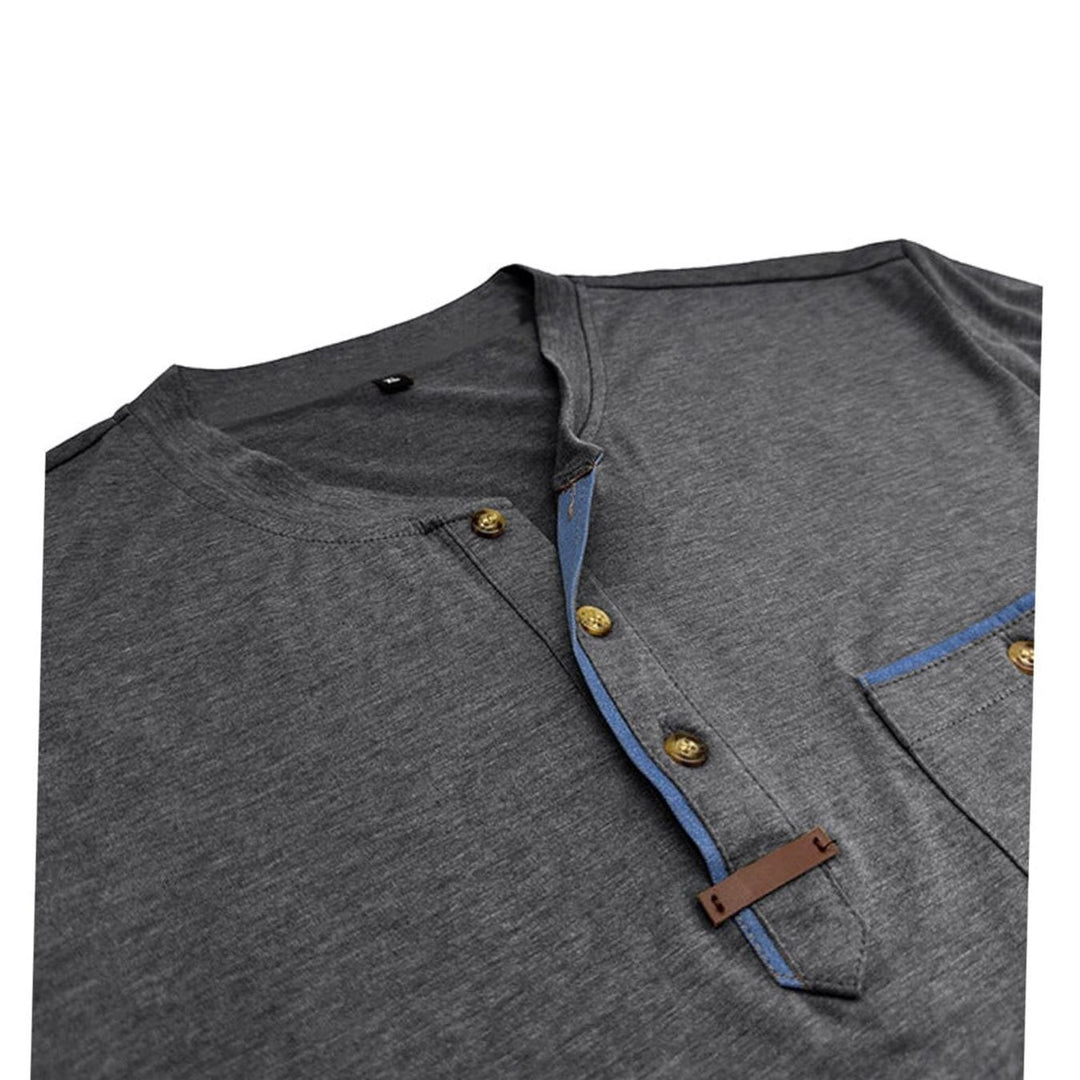 Men's Long Sleeve Cotton Henley Shirt Contrast Detail Chest Pocket