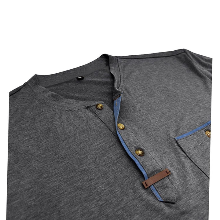 Men's Long Sleeve Cotton Henley Shirt Contrast Detail Chest Pocket