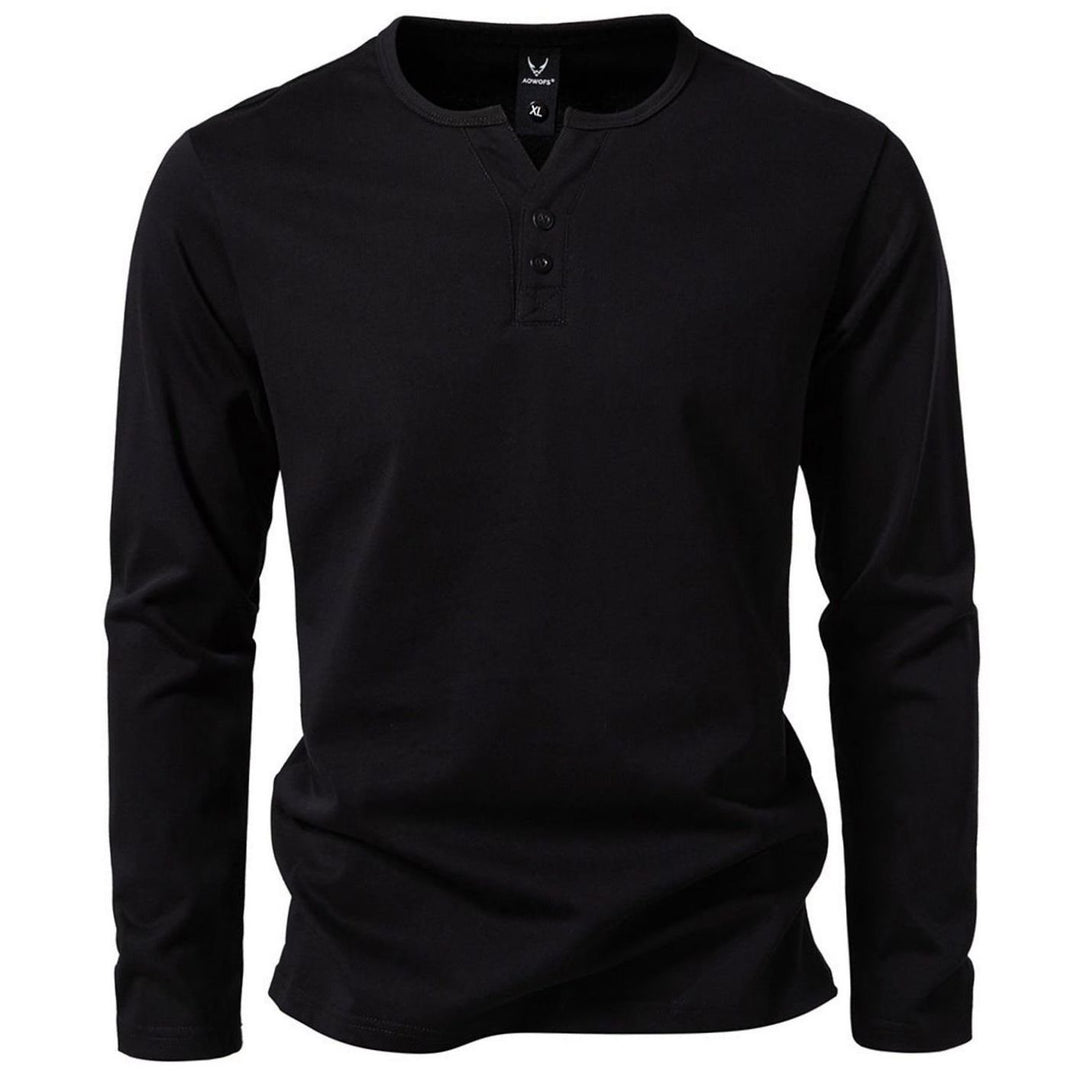 Men's Long Sleeve Cotton Henley Shirt Slim Fit Button Placket