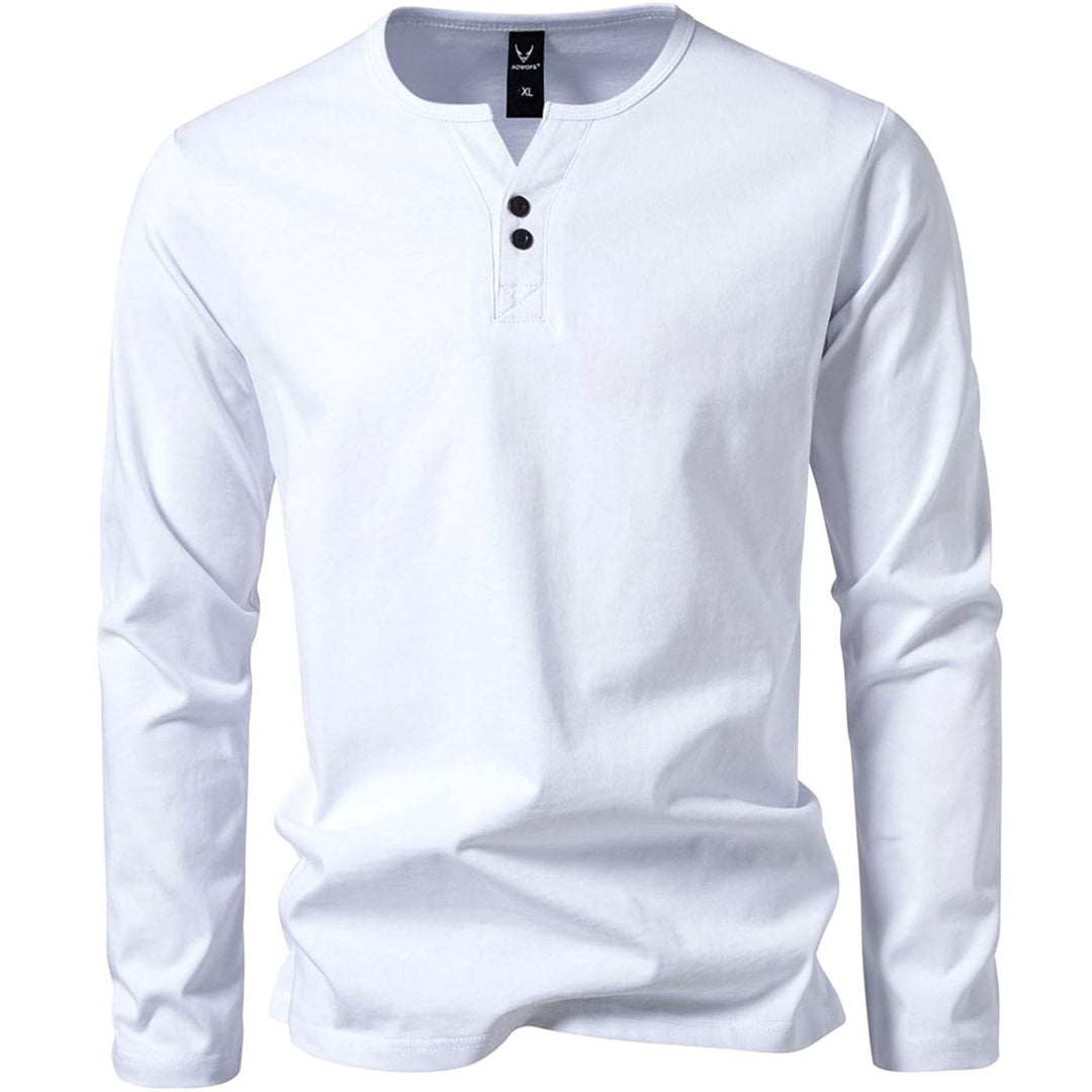 Men's Long Sleeve Cotton Henley Shirt Slim Fit Button Placket