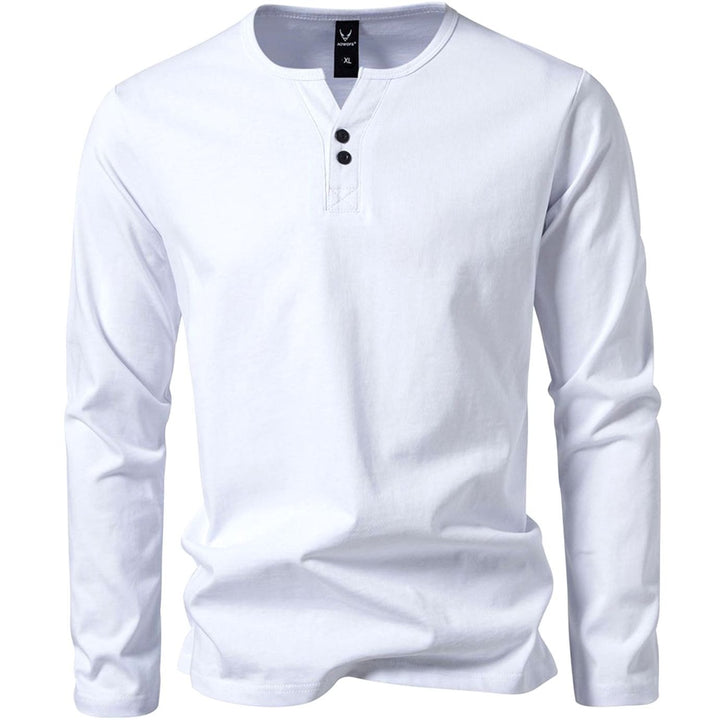 Men's Long Sleeve Cotton Henley Shirt Slim Fit Button Placket