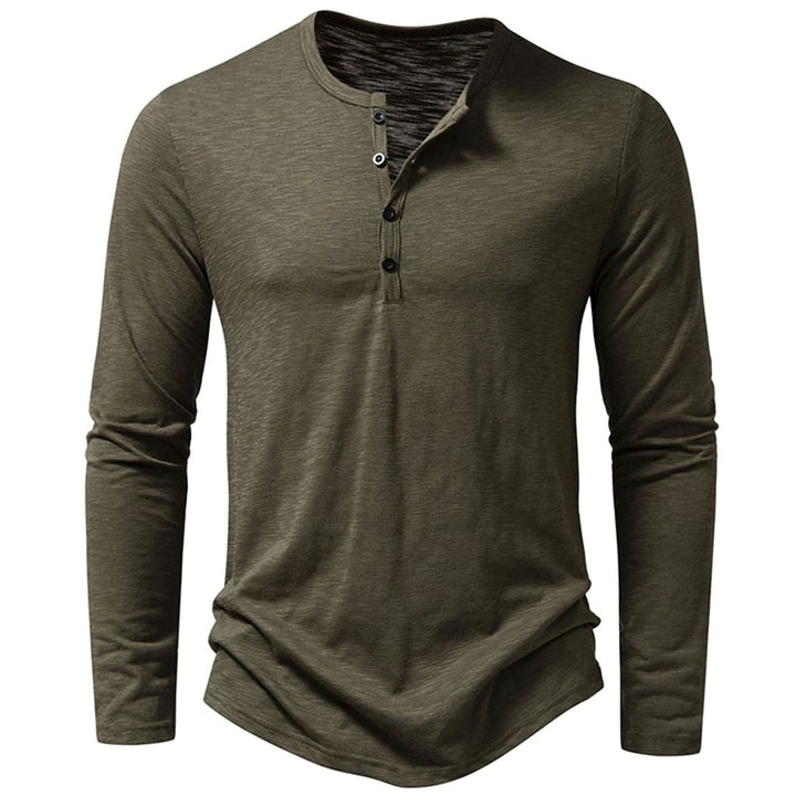 Men's Long Sleeve Cotton Henley Shirt Slim-Fit Button Placket