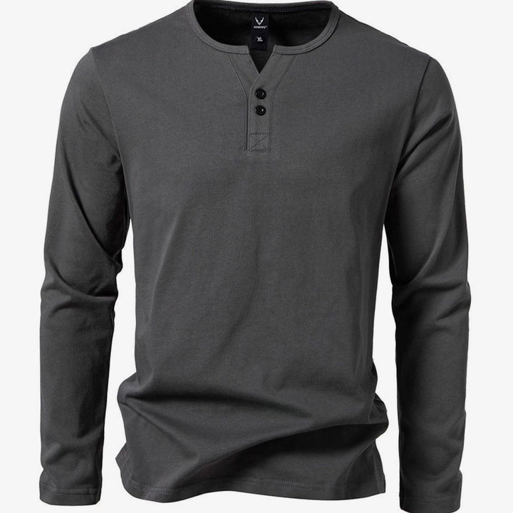 Men's Long Sleeve Cotton Henley Shirt Slim Fit Button Placket