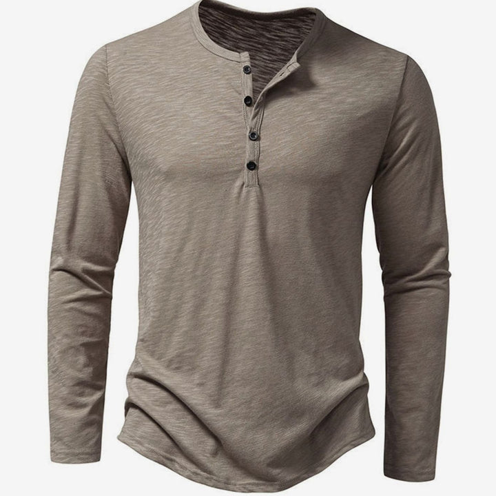 Men's Long Sleeve Cotton Henley Shirt Slim-Fit Button Placket