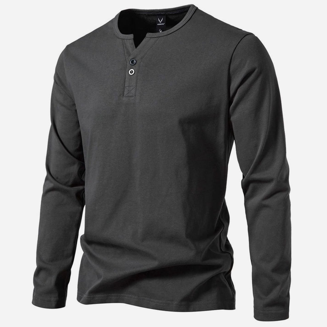 Men's Long Sleeve Cotton Henley Shirt Slim Fit Button Placket