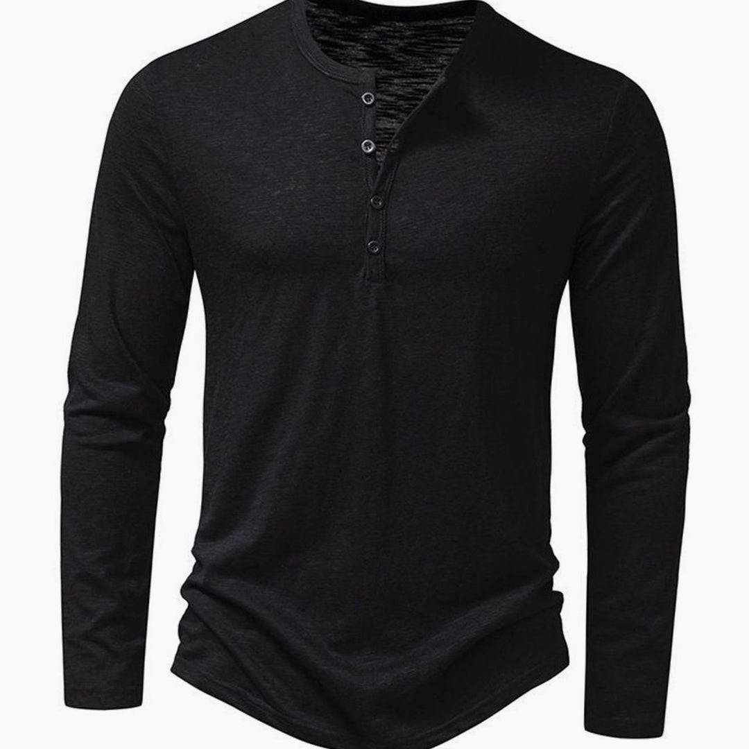 Men's Long Sleeve Cotton Henley Shirt Slim-Fit Button Placket