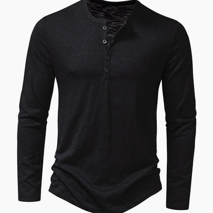 Men's Long Sleeve Cotton Henley Shirt Slim-Fit Button Placket