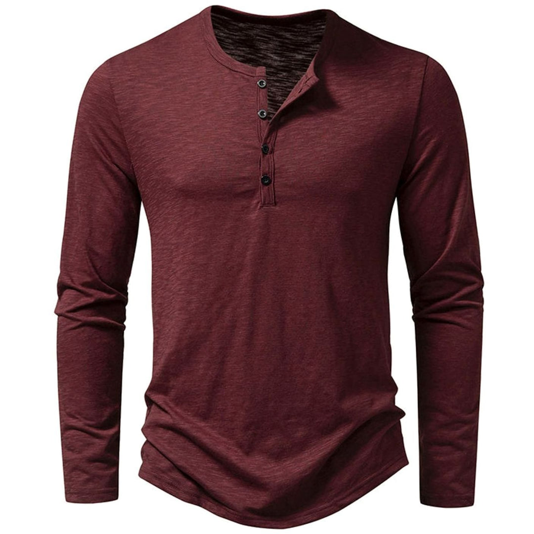 Men's Long Sleeve Cotton Henley Shirt Slim-Fit Button Placket