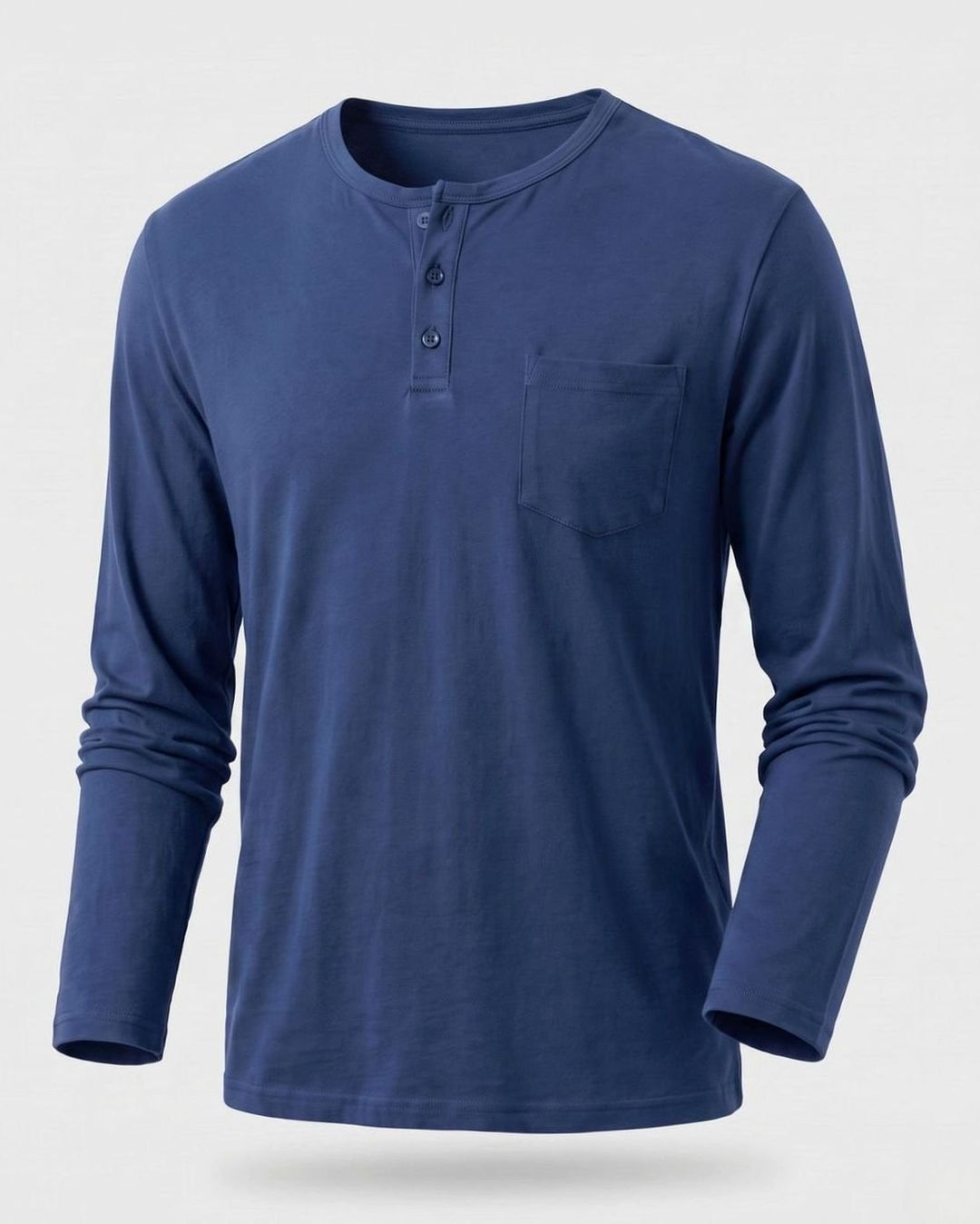 Men's Long Sleeve Cotton Jersey Henley Shirt with Chest Pocket - Denim Blue