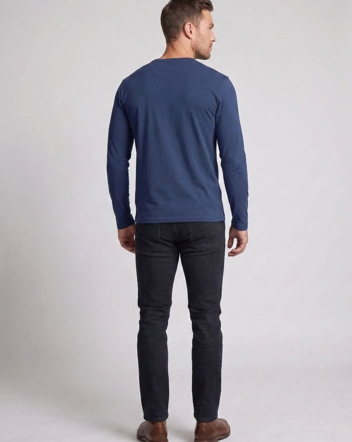 Men's Long Sleeve Cotton Jersey Henley Shirt with Chest Pocket