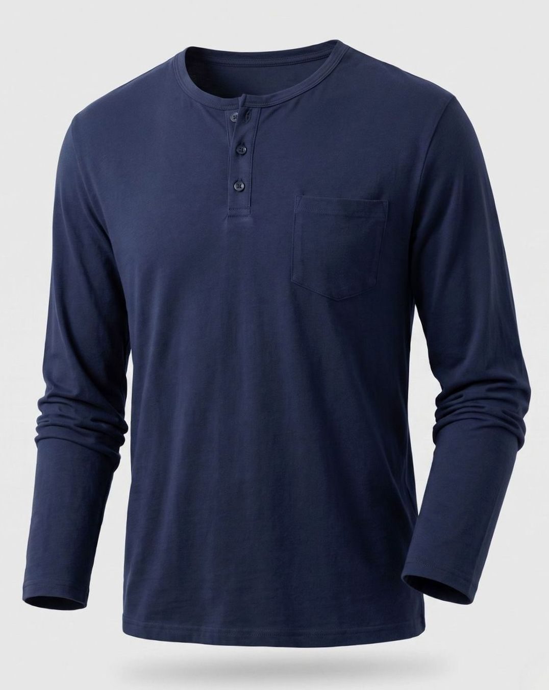 Men's Long Sleeve Cotton Jersey Henley Shirt with Chest Pocket - Light Gray