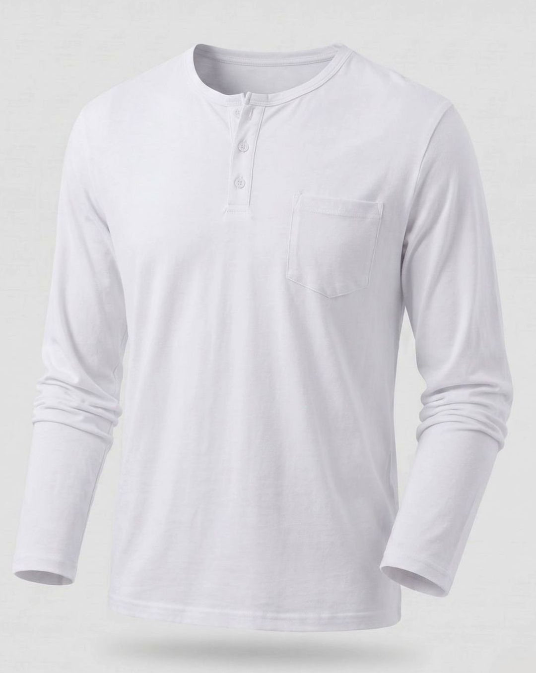 Men's Long Sleeve Cotton Jersey Henley Shirt with Chest Pocket - White