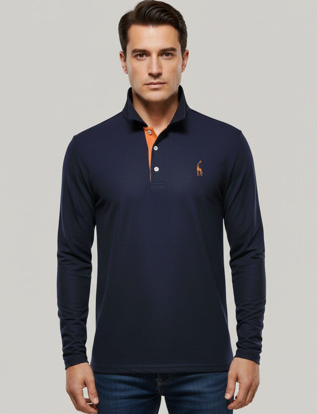 Men's Long Sleeve Cotton Polo Shirt Breathable Regular Fit