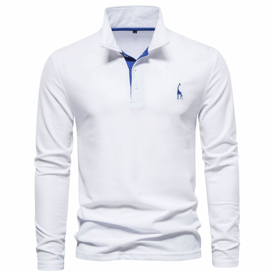 Men's Long Sleeve Cotton Polo Shirt Breathable Regular Fit - White
