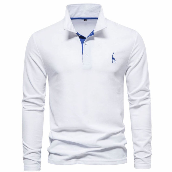 Men's Long Sleeve Cotton Polo Shirt Breathable Regular Fit - White