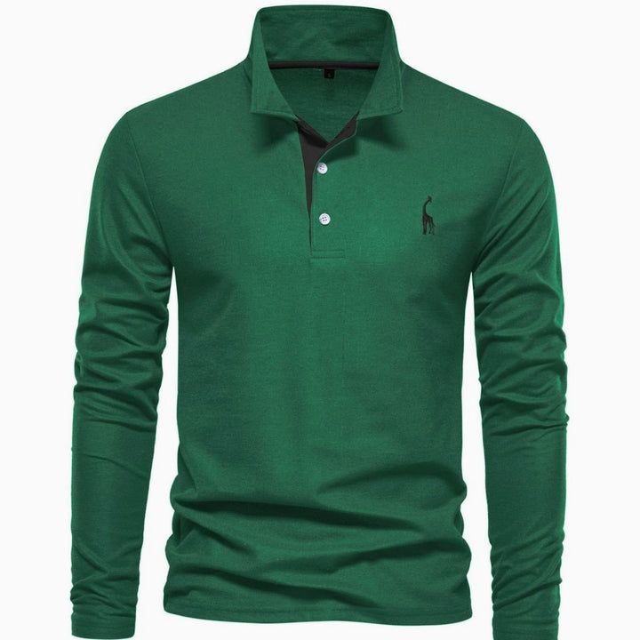 Men's Long Sleeve Cotton Polo Shirt Breathable Regular Fit - Green