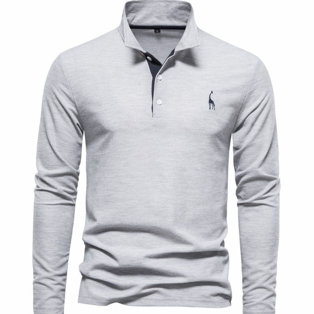 Men's Long Sleeve Cotton Polo Shirt Breathable Regular Fit - Gray