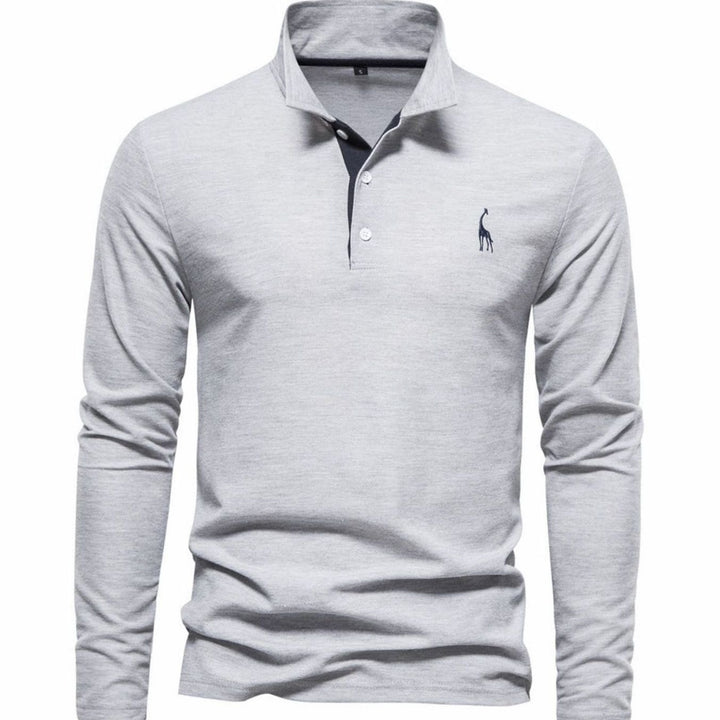 Men's Long Sleeve Cotton Polo Shirt Breathable Regular Fit - Gray