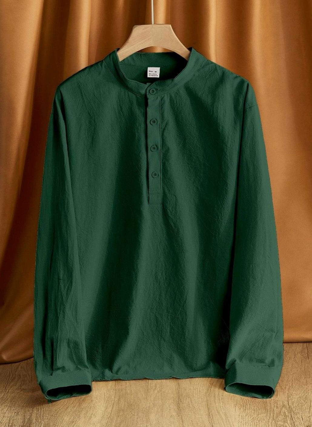 Men's Long Sleeve Cotton-Stretch Slim-Fit Henley Shirt - Olive Green