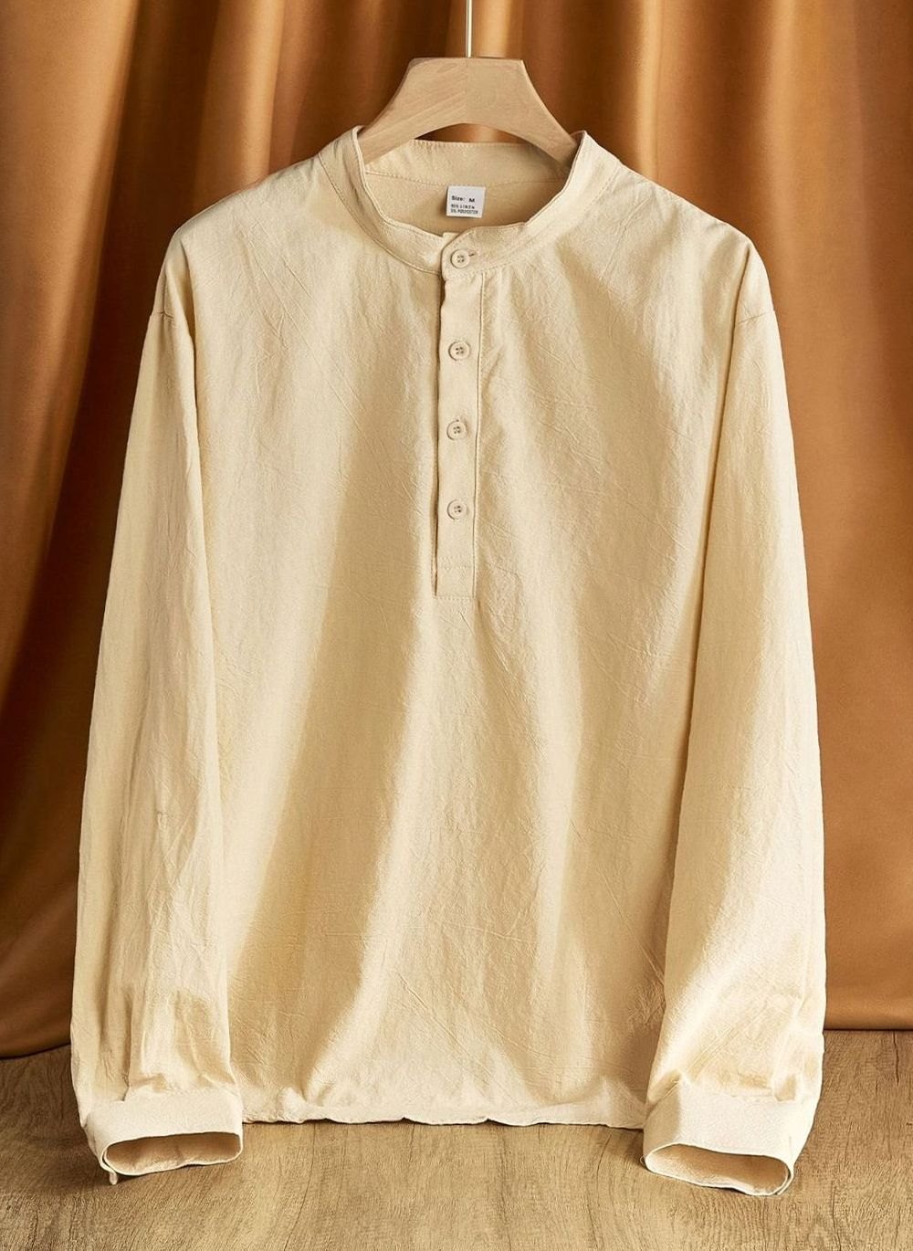 Men's Long Sleeve Cotton-Stretch Slim-Fit Henley Shirt - Khaki