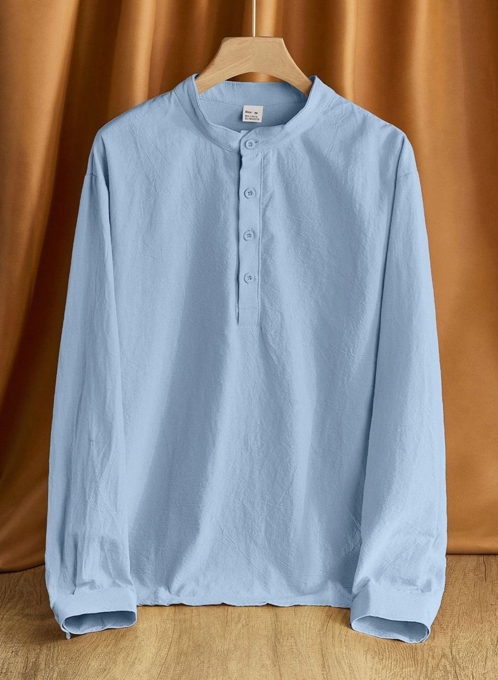 Men's Long Sleeve Cotton-Stretch Slim-Fit Henley Shirt - Light Blue