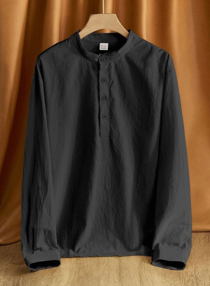 Men's Long Sleeve Cotton-Stretch Slim-Fit Henley Shirt - Black