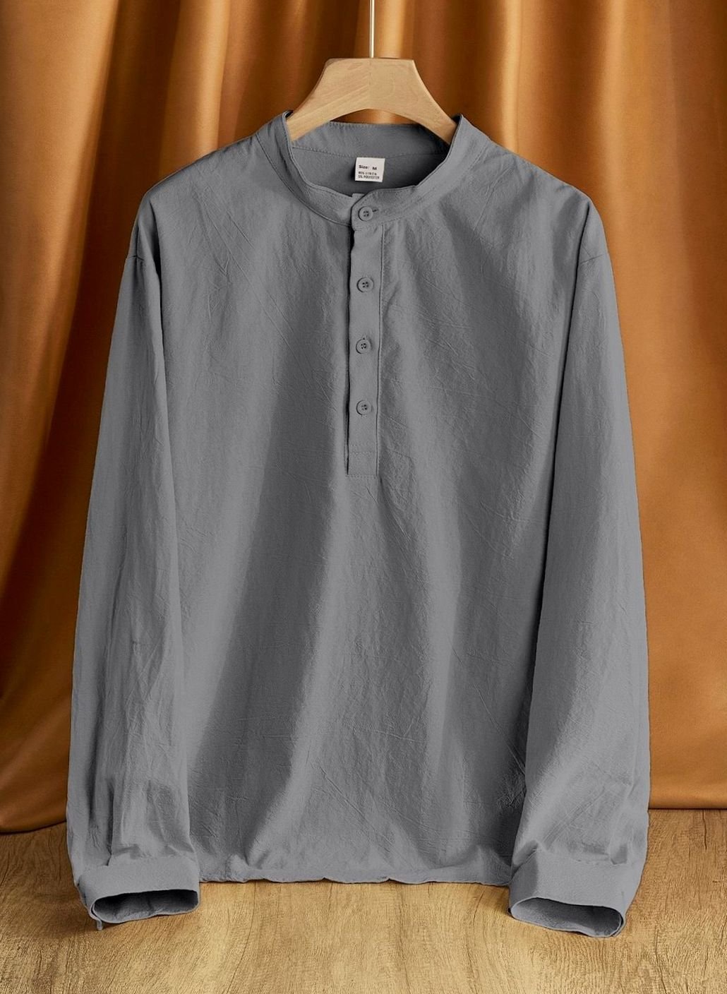 Men's Long Sleeve Cotton-Stretch Slim-Fit Henley Shirt - Gray