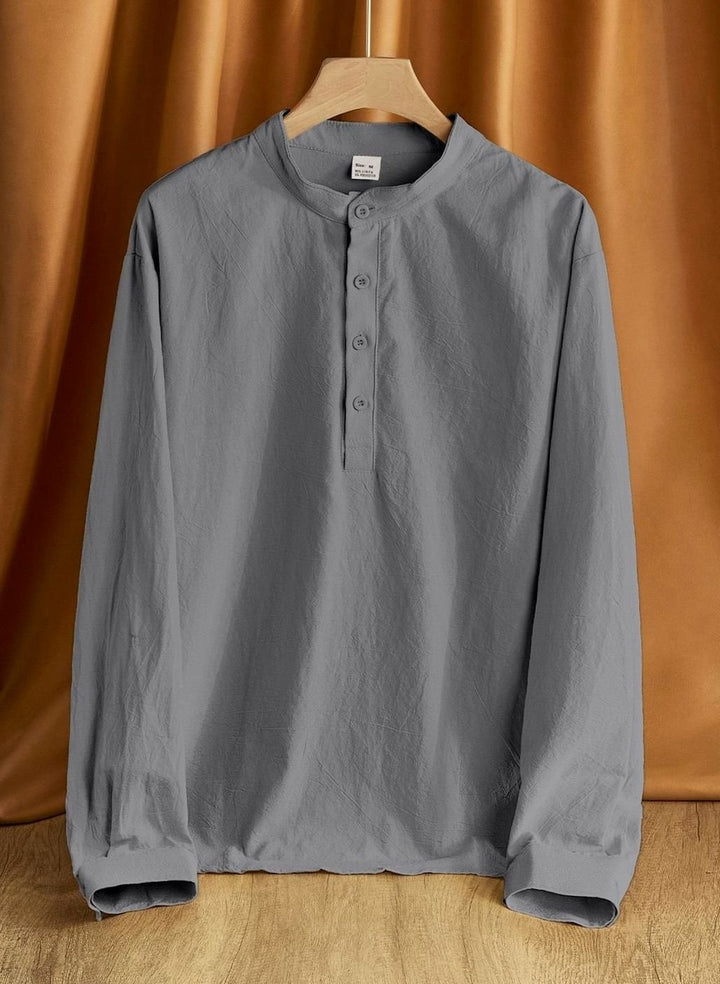 Men's Long Sleeve Cotton-Stretch Slim-Fit Henley Shirt - Gray