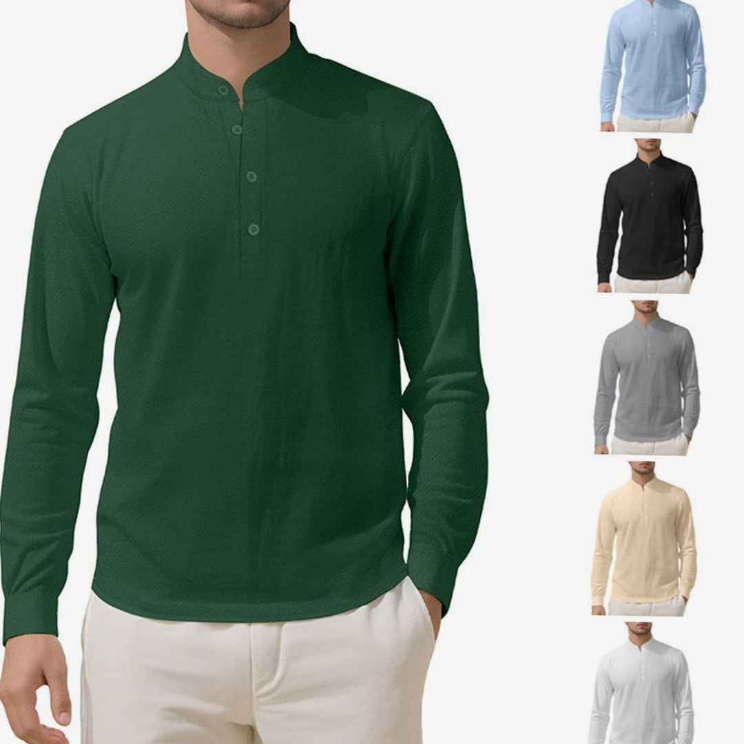 Men's Long Sleeve Cotton-Stretch Slim-Fit Henley Shirt