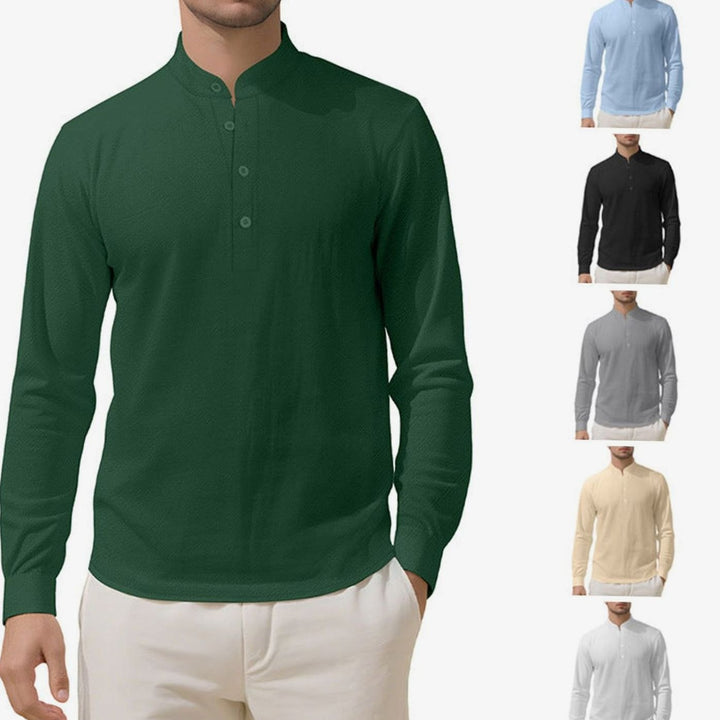 Men's Long Sleeve Cotton-Stretch Slim-Fit Henley Shirt