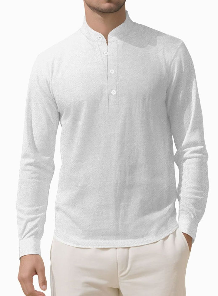Men's Long Sleeve Cotton-Stretch Slim-Fit Henley Shirt - White