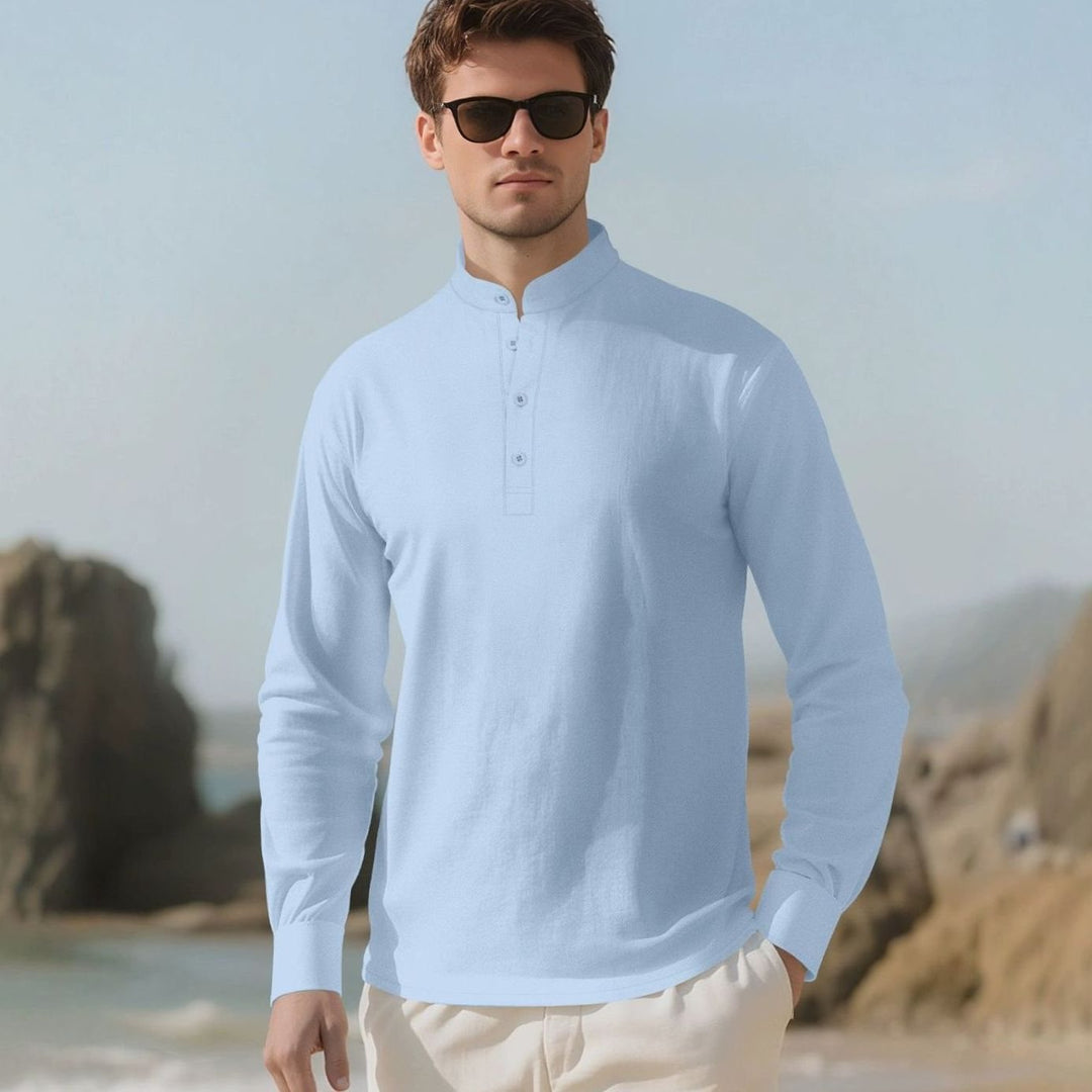 Men's Long Sleeve Cotton-Stretch Slim-Fit Henley Shirt