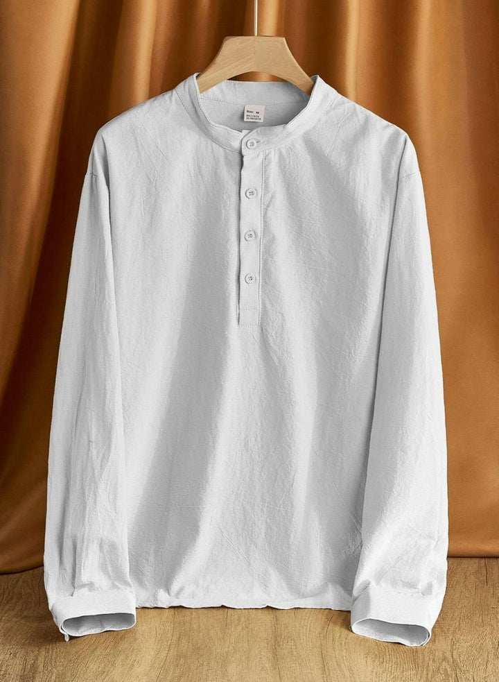 Men's Long Sleeve Cotton-Stretch Slim-Fit Henley Shirt - White